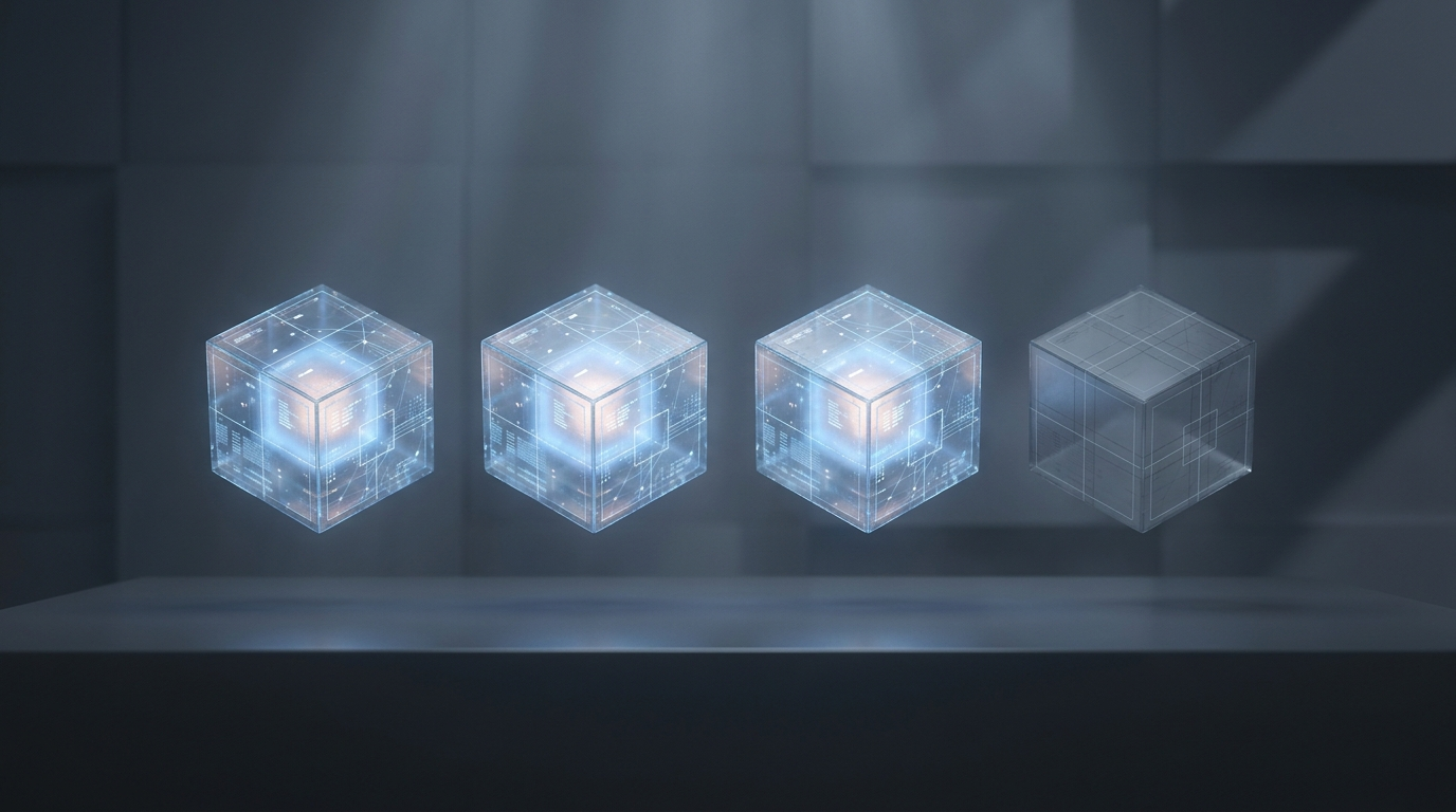 A neat lineup of four AI compute modules, three running and one powered down